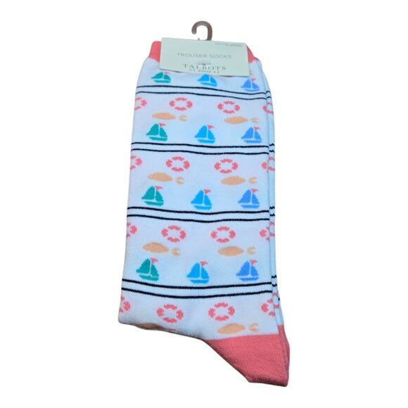 Talbots Accessories - Talbots Woman Trouser Socks Sailboats Nautical Boat White Multicolor